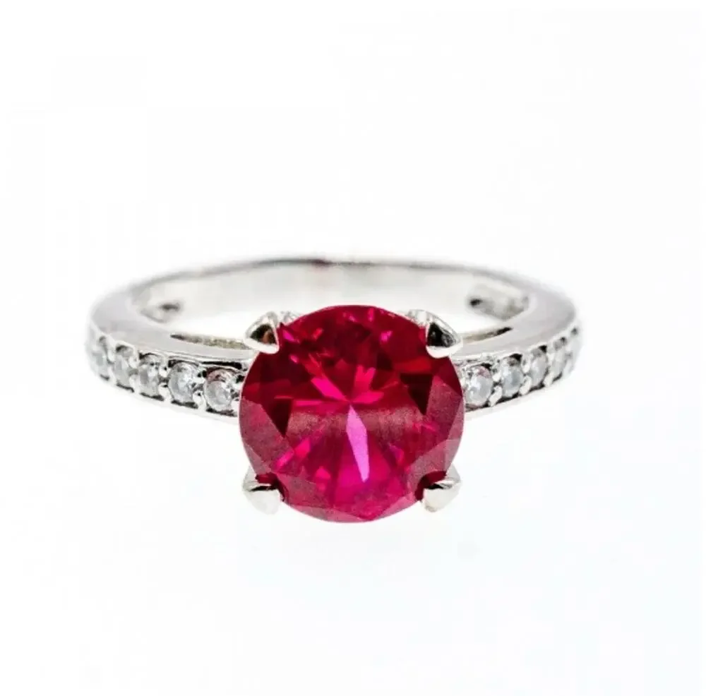 925 Sterling Silver Pink Topaz & CZ Ring Size 7